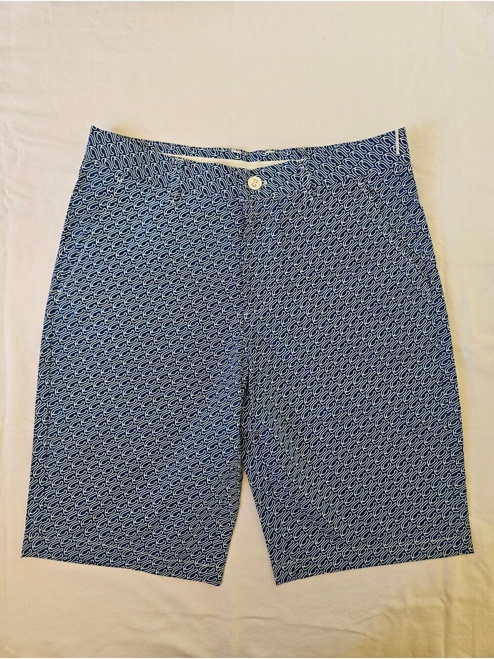Men's Blue Patterned Flat Front Golf Shorts, Silicone Band, Snover NIB 30" Waist
